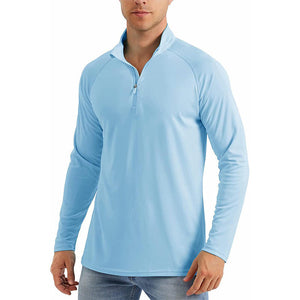 Men's sun protection shirt with long sleeves and collar.