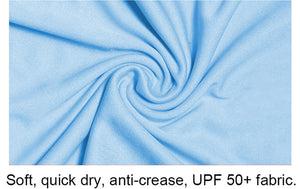 UPF 50+ sun protection fabric. Light blue.