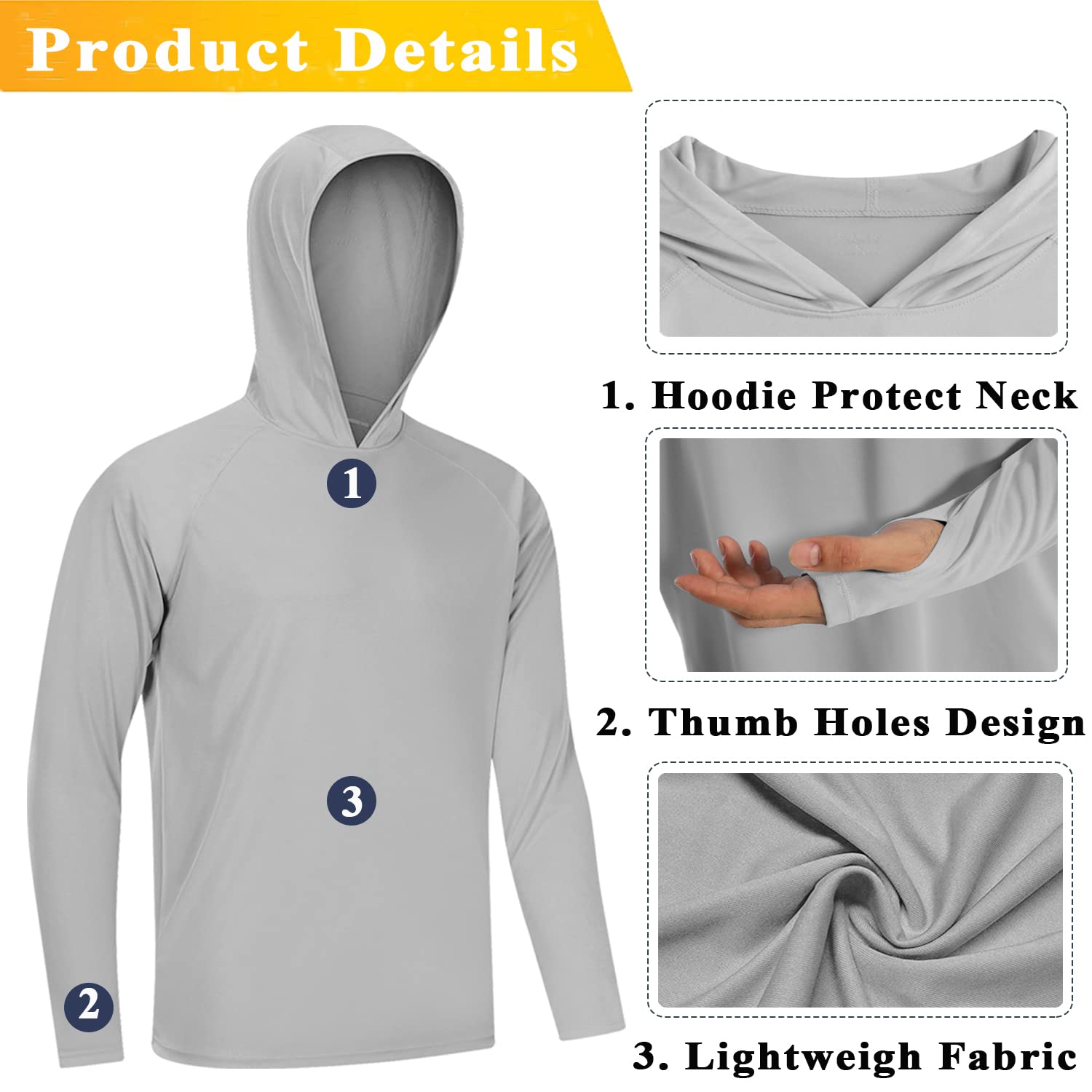 Long Sleeve Fishing Shirt with Mask and Hood - Gray