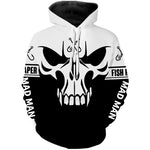 White and black fishing hoodie sold by Guts Fishing Apparel.