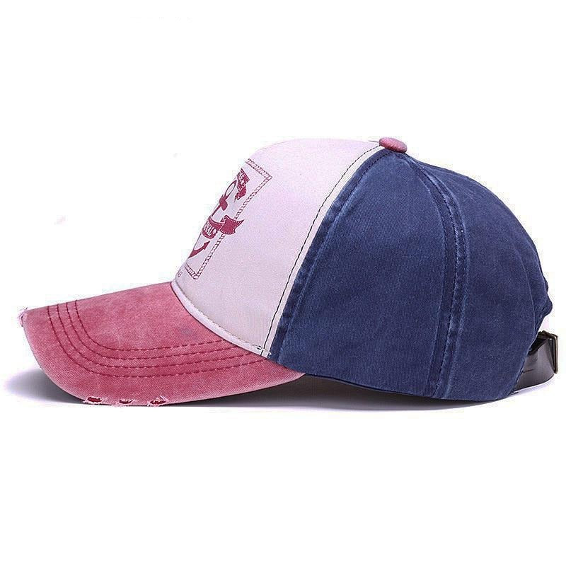Blue and Bordeaux truckers cap like you see in American movies.