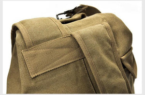 Showing durable stitching and quality craftsmanship done on the Khaki Canvas Rucksack. 