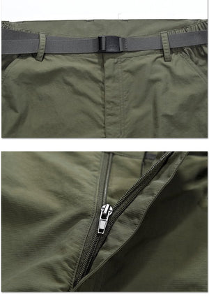 The front zip of the Trailwalker hiking shorts. 