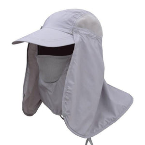Unisex UV protection cap and hat with removable face and neck flaps. 