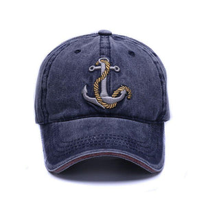 Guts Fishing Apparel showcasing the Hatlander anchor baseball cap in navy blue colour design. 