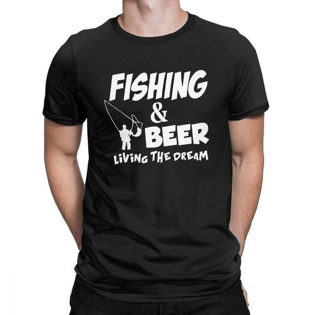Men’s Fishing & Beer Living The Dream T-shirt in the colour black.