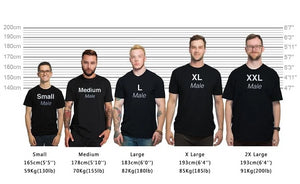 Men's t-shirt height and weight size guide. 