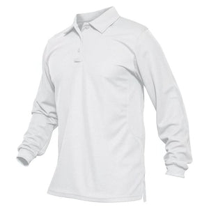 Men's white long sleeve collared polo shirt. Lightweight and breathable hiking shirt. Buy online from Australia.
