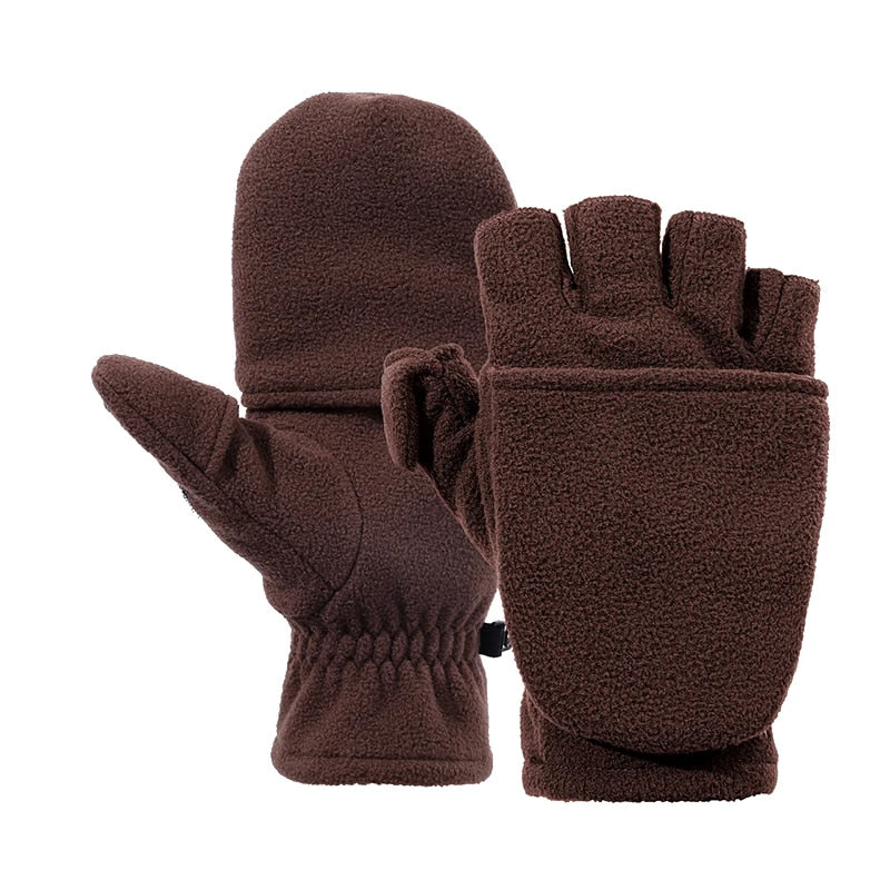 Warm brown mittens with removable finger section.