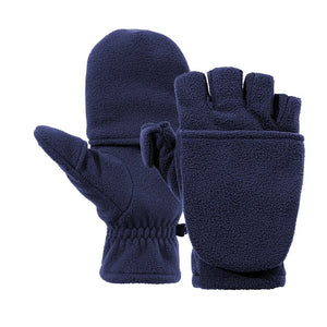 Warm blue mittens with removable finger section.
