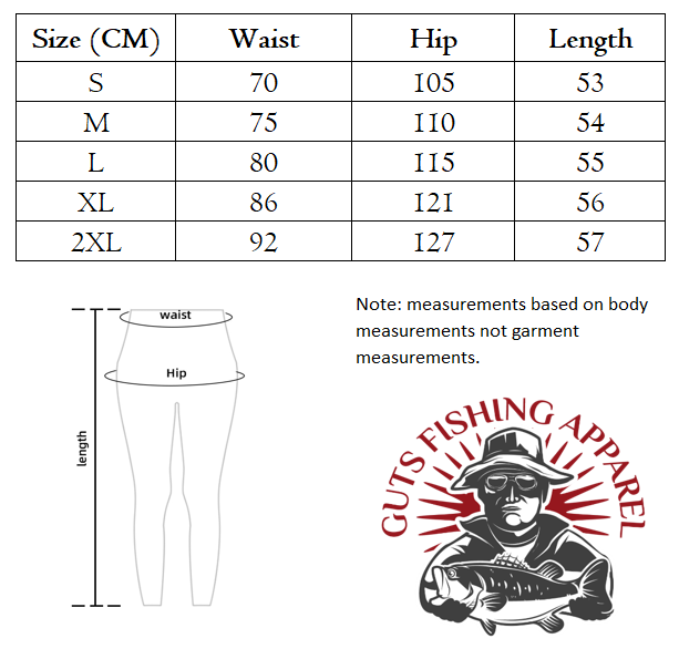 size chart for women's zip pocket shorts.