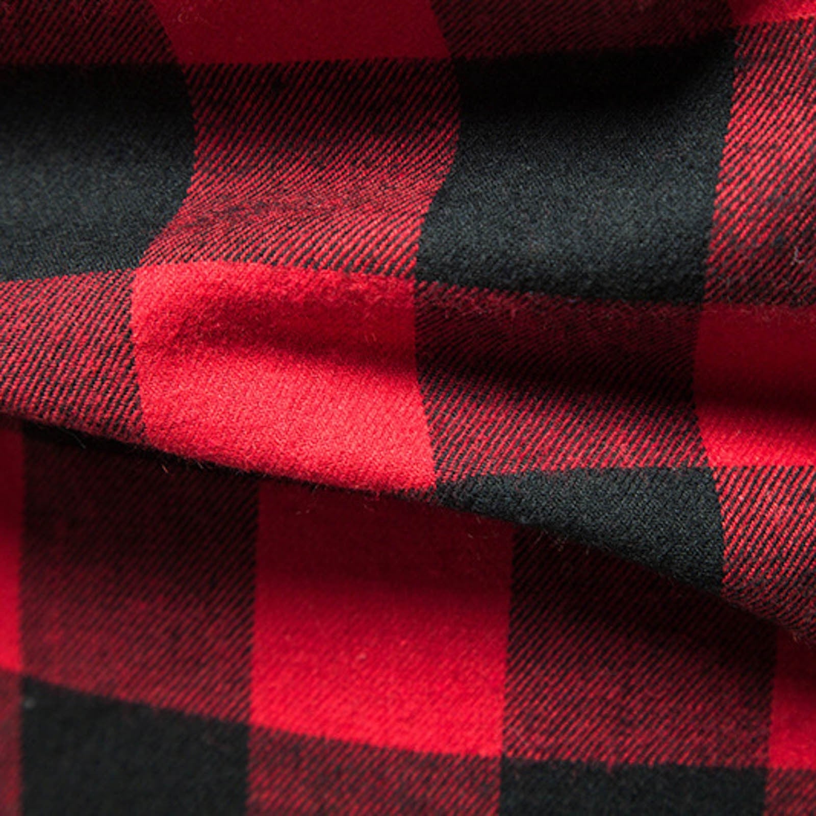 Red plaid flannelette cloth.