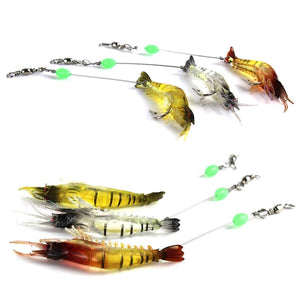 Soft plastic shrimp lures with hook, lead, bead and swivel. 