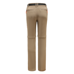 two zip pockets on back of women's khaki hiking pants.