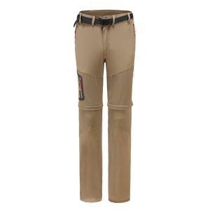 Zip off leg pants for hiking and outdoor activity. Women's khaki pants with zip pockets.