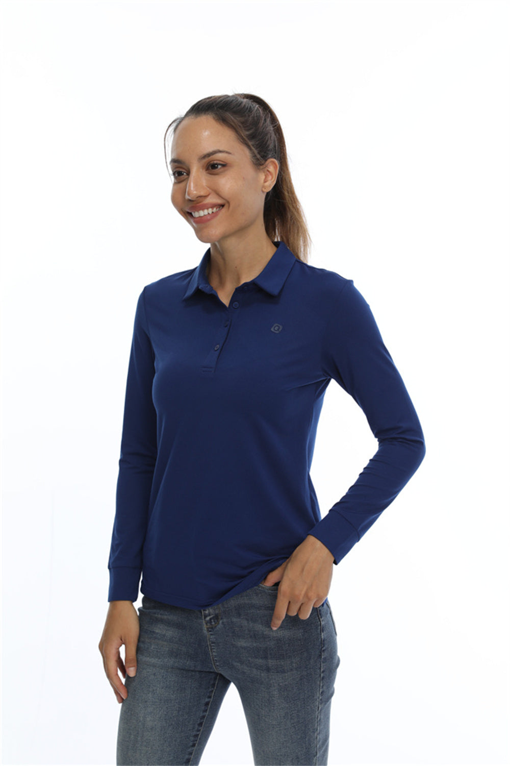 Quarter button collar long sleeve polo shirt. The shirts provides excellent UV protection from the sun.  