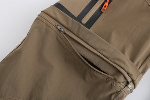 Women's pants that zip off at the knee so you can wear them as shorts as well. Khaki hiking pants.
