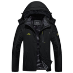 Black waterproof jacket for women. Warm fleece lining and zip pockets. The jacket also has a hood. 