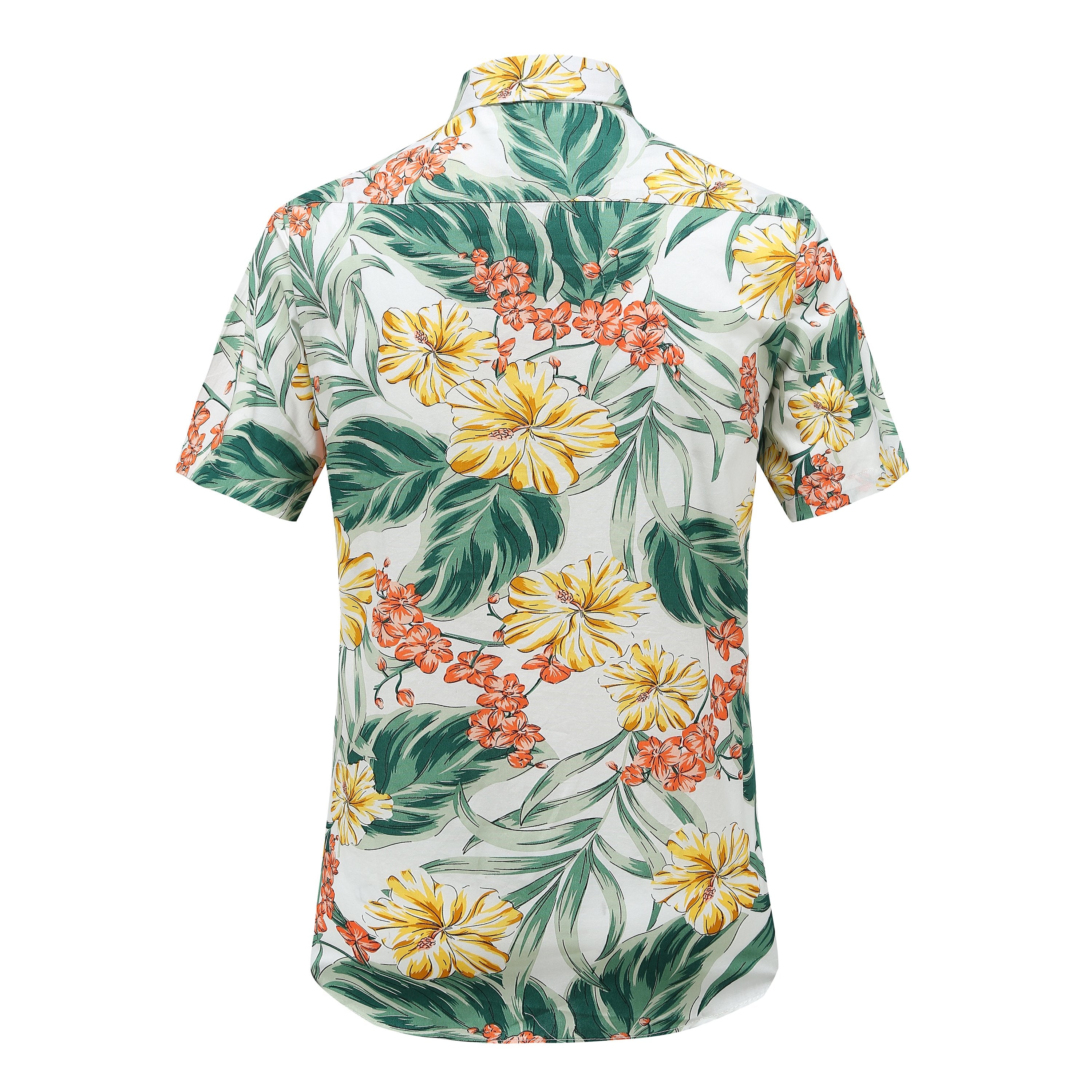 Men's Floral Hawaiian shirt. Yellow. Pocket on chest.